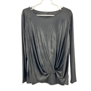 Halogen lightweight twist front shiny ling sleeve M top faux leather metallic
